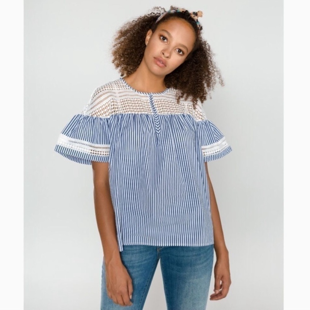 SCOTCH And Soda Crochet Stripe Bell Sleeve Top
